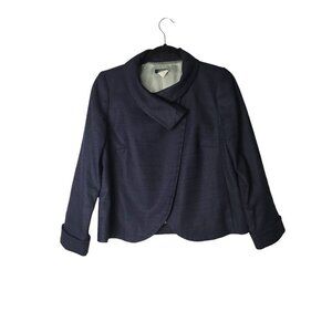 J. Crew Linen Blend Blazer Navy Blue Crossover Collar Retro Career Office Jacket